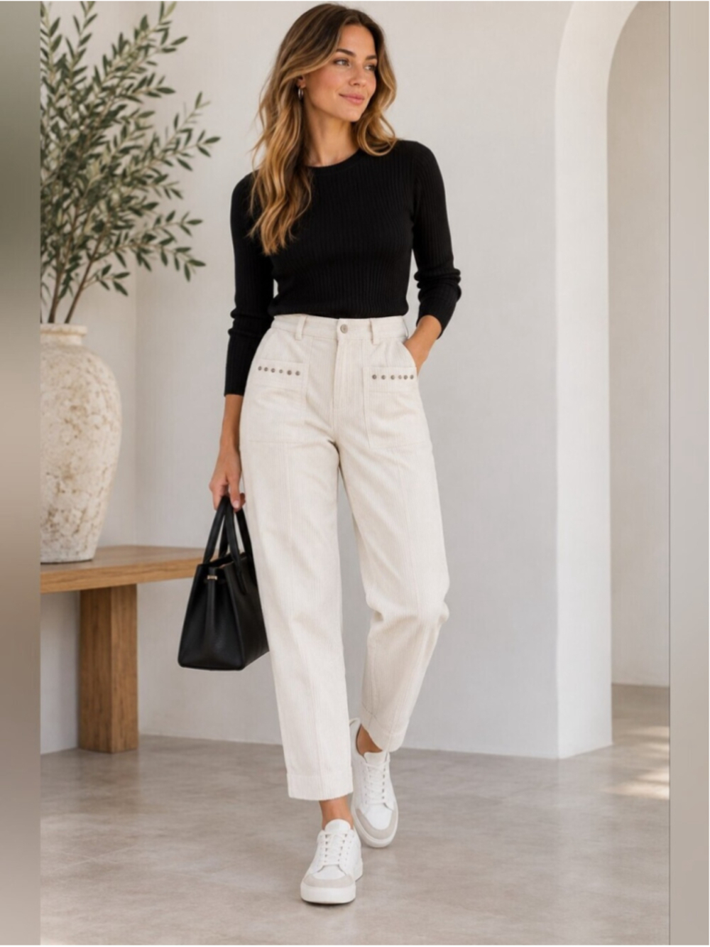 Maje White Corduroy Studded Pocket Pants Size 38